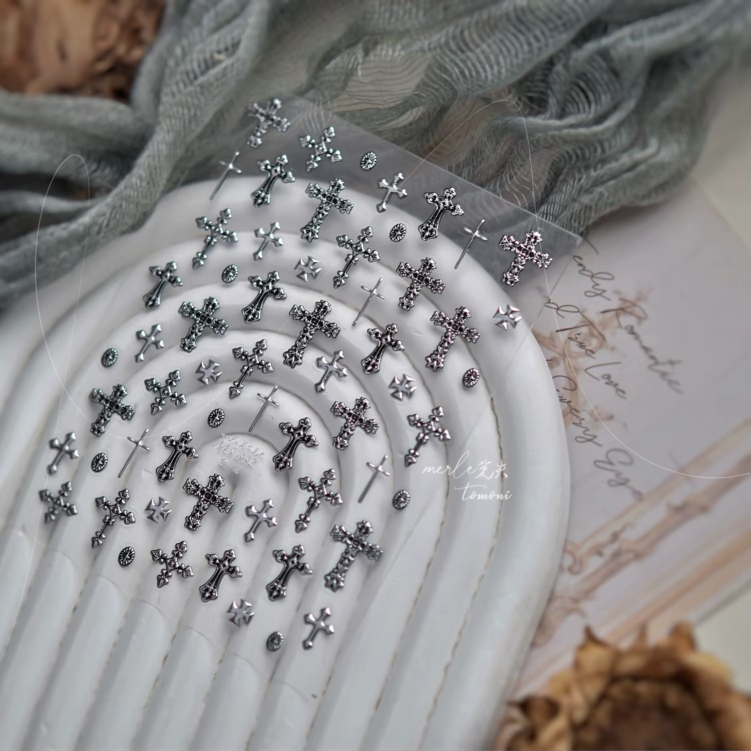 Autocollants pour ongles rétro croix, accessoires de Nail Art, or argent bronzant, multi-stely croix