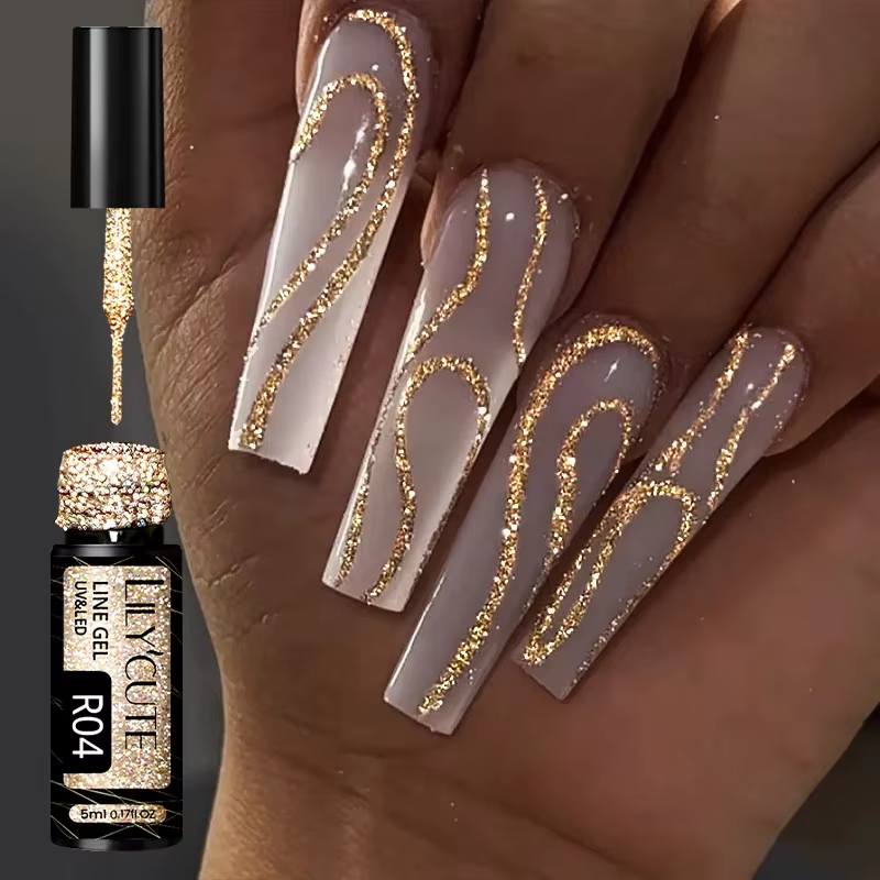 LILYCUTE 5ML Champagne or réfléchissant paillettes Gel vernis à ongles brillant scintillant français
