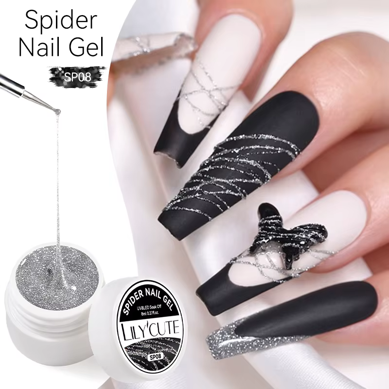 LILYCUTE 8ml blanc noir argent araignée Gel pour ongles naturel foncé Flashy dessin peinture UV Gel 