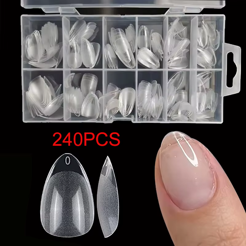 240 pièces/boîte semi-mat XXS amande ongles conseils couverture complète Gel doux faux ongles artifi