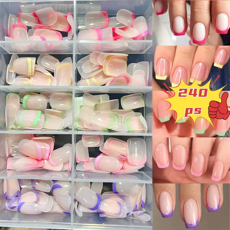 240/120 pièces été coloré faux ongles court carré presse sur ongles français acrylique manucure Nail