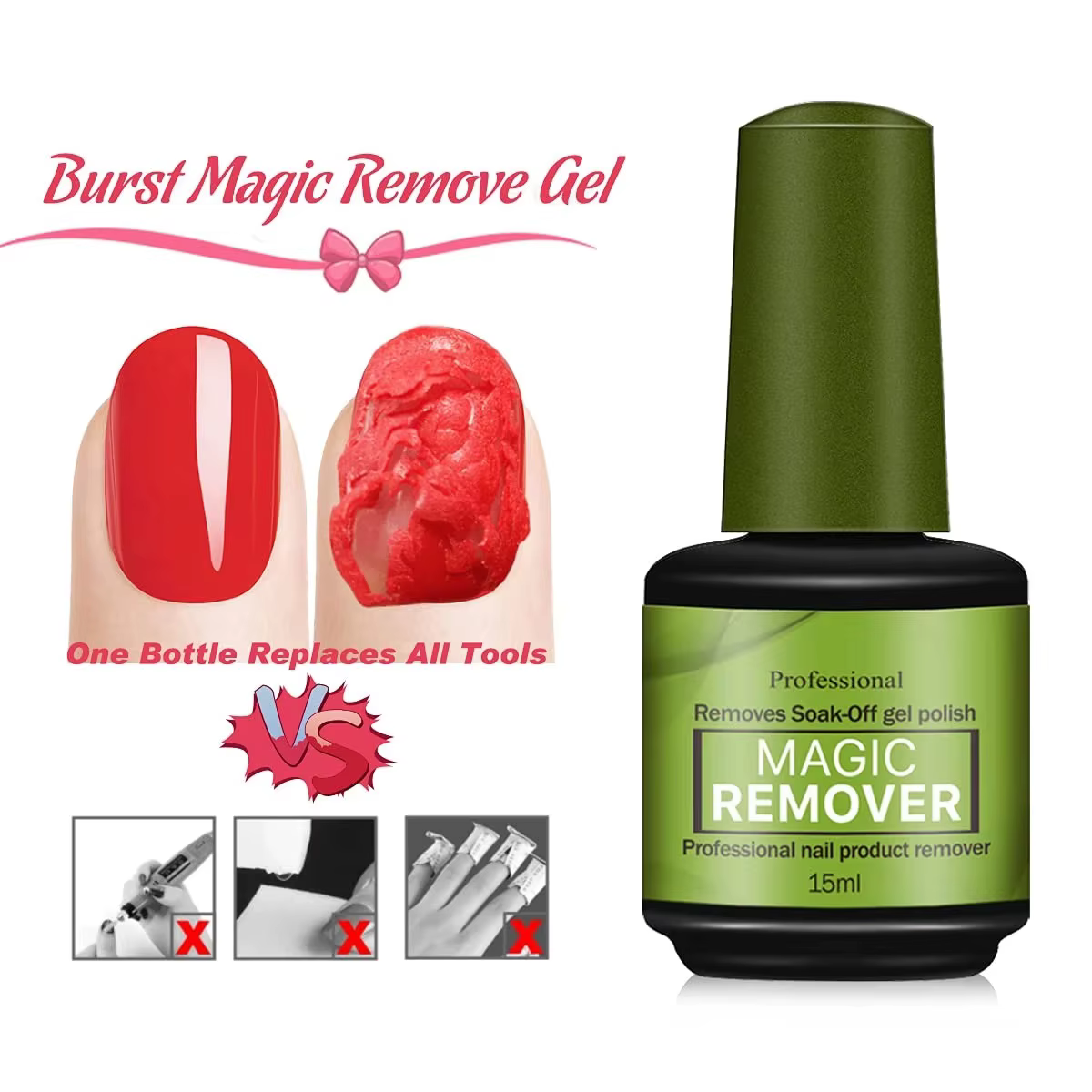 Dissolvant de vernis à ongles Gel magique rapide, 15ml, nettoyage UV, vernis Semi-Permanent, outils 