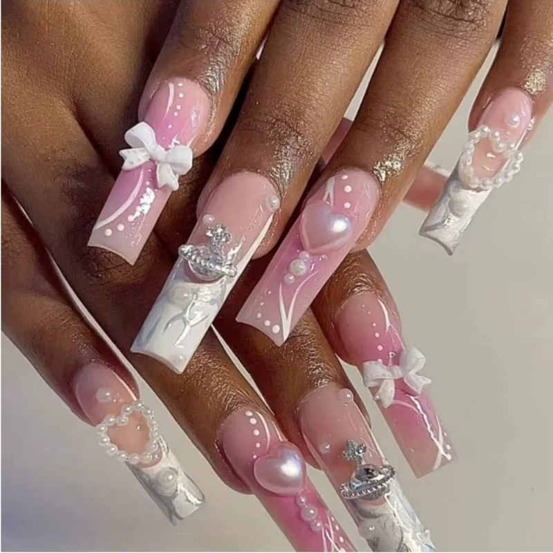 50 pièces Y2K 3D perles breloques pour ongles coeur étoile lune Nail Art breloques mélangées breloqu