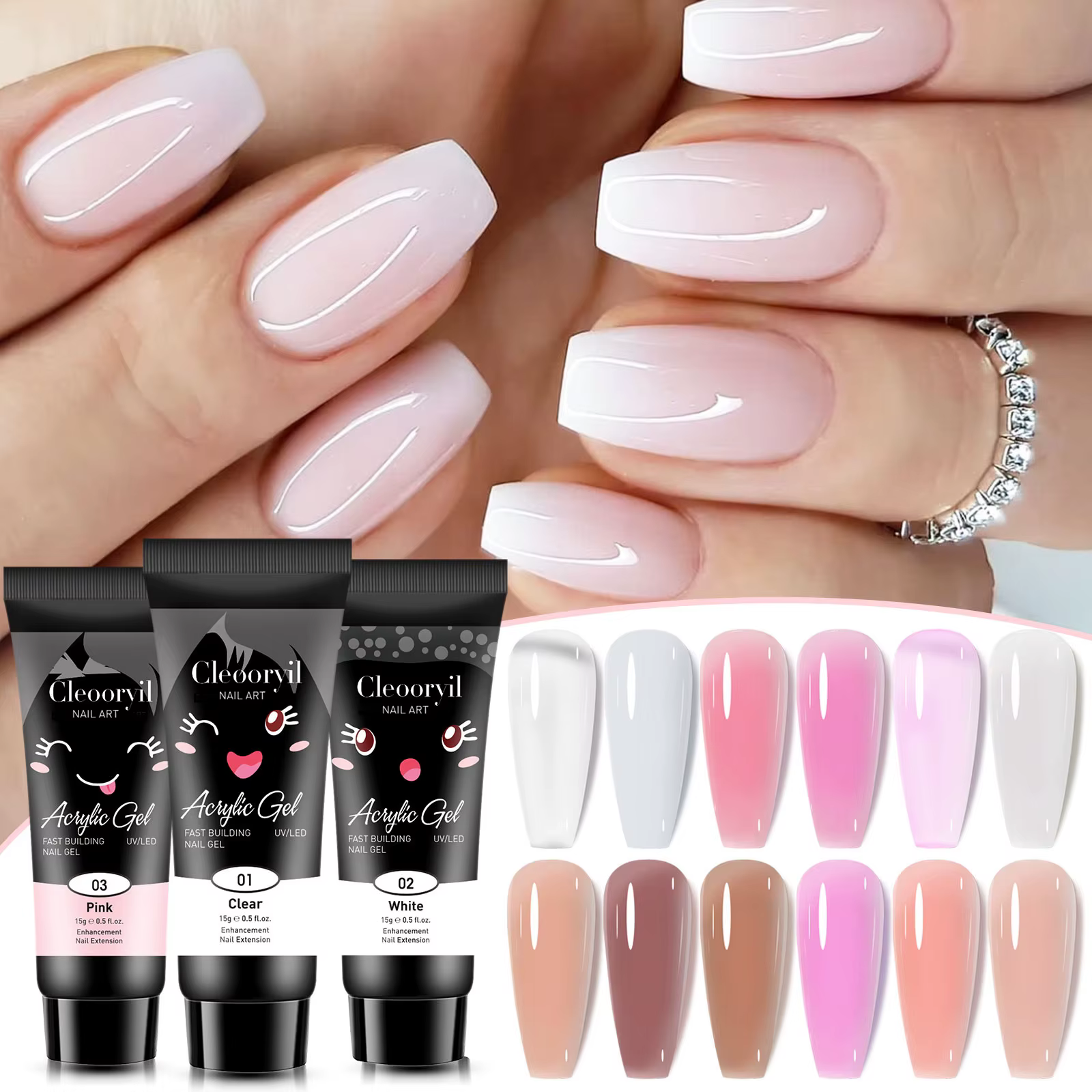 Gel d'extension d'ongles en Poly acrylique, 15ml/30ml, pour construire des ongles, UV LED, Extension