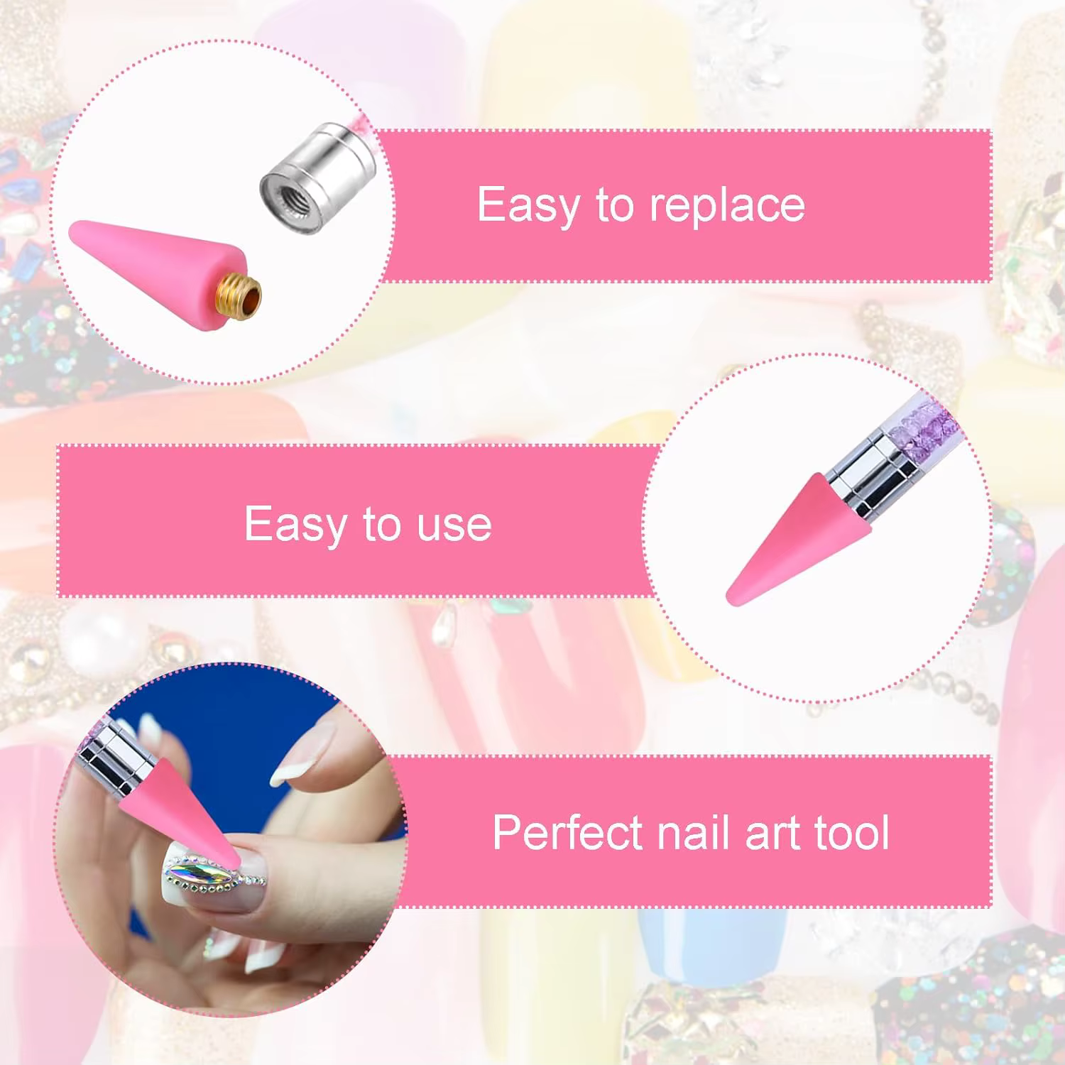 PINCEF-Stylo de pointage pour ongles, 12 pièces, pointe de remplacement, biscuits, outil pour ramass