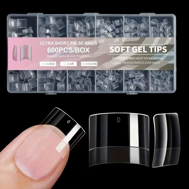600 morceaux de faux ongles courts français – Faux ongles ovales courts, 12 tailles de pointes d'ong