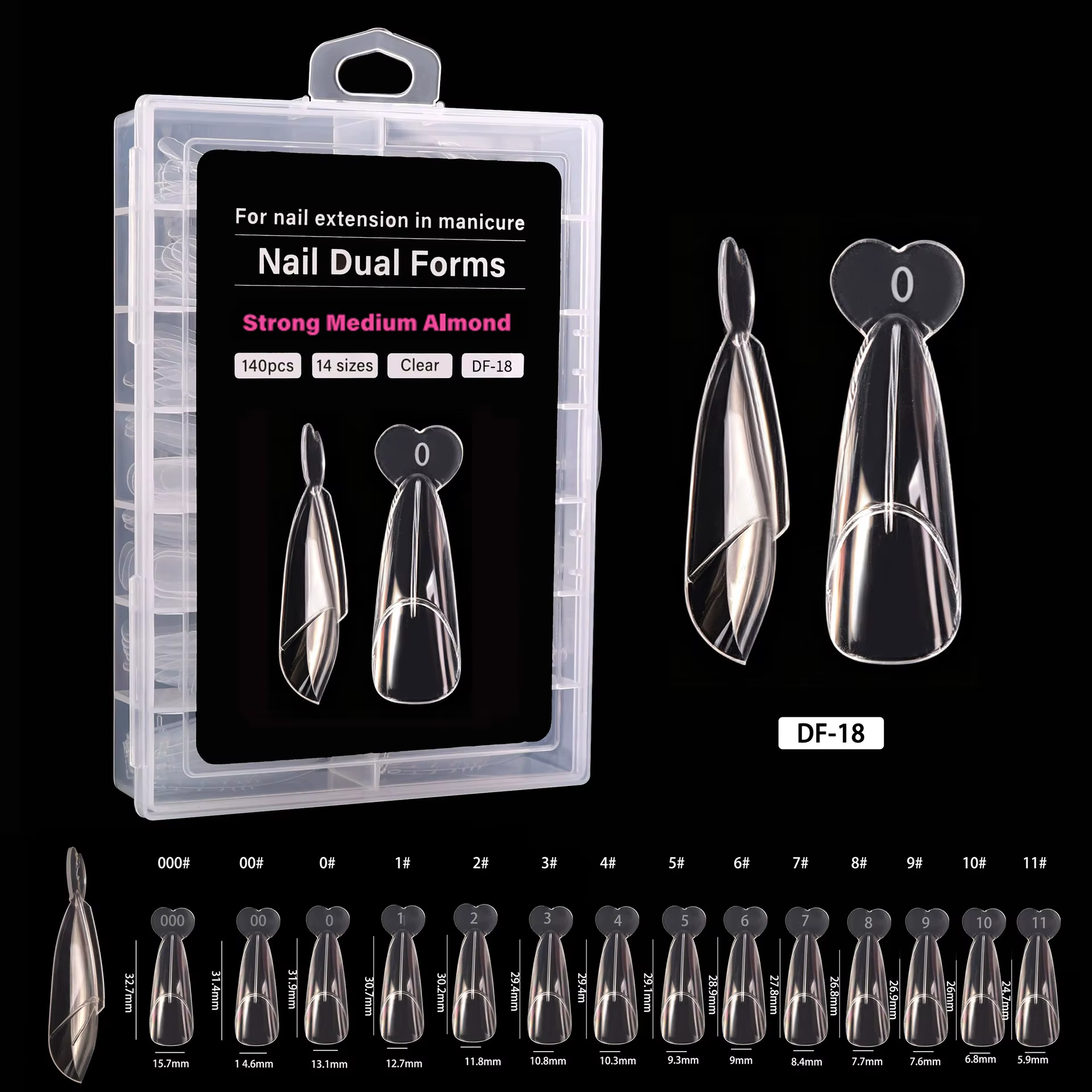 Formes à ongles françaises, système double forme, moules transparents pour extensions d'ongles, 14 t
