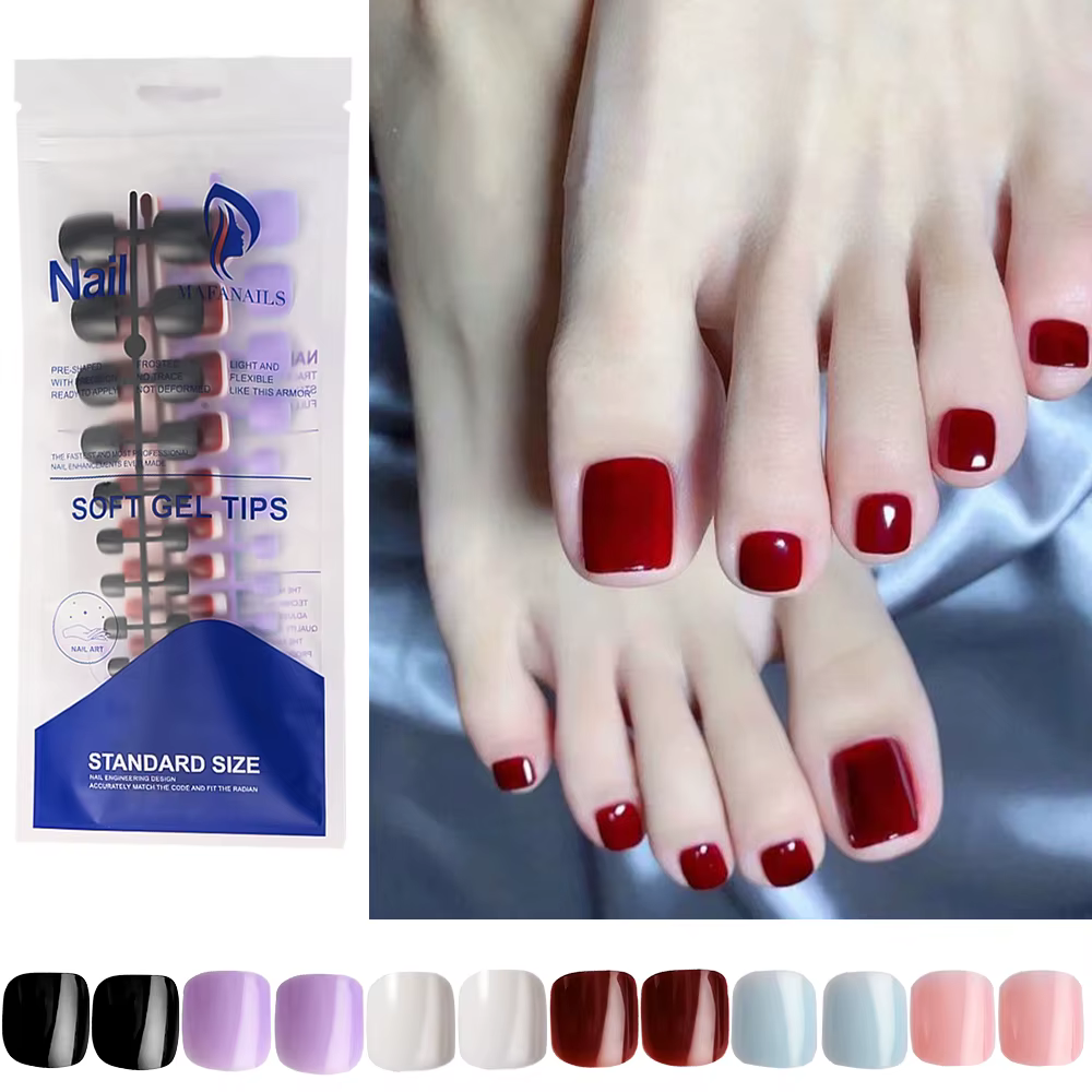 144 pièces faux ongles carrés courts bleu lac/blanc/rouge/nu presse sur ongles brillant couverture c