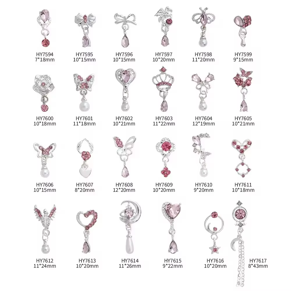 10 pièces Super Flash papillon amour pendentif ongles accessoires Nail Art Luxu alliage rose diamant