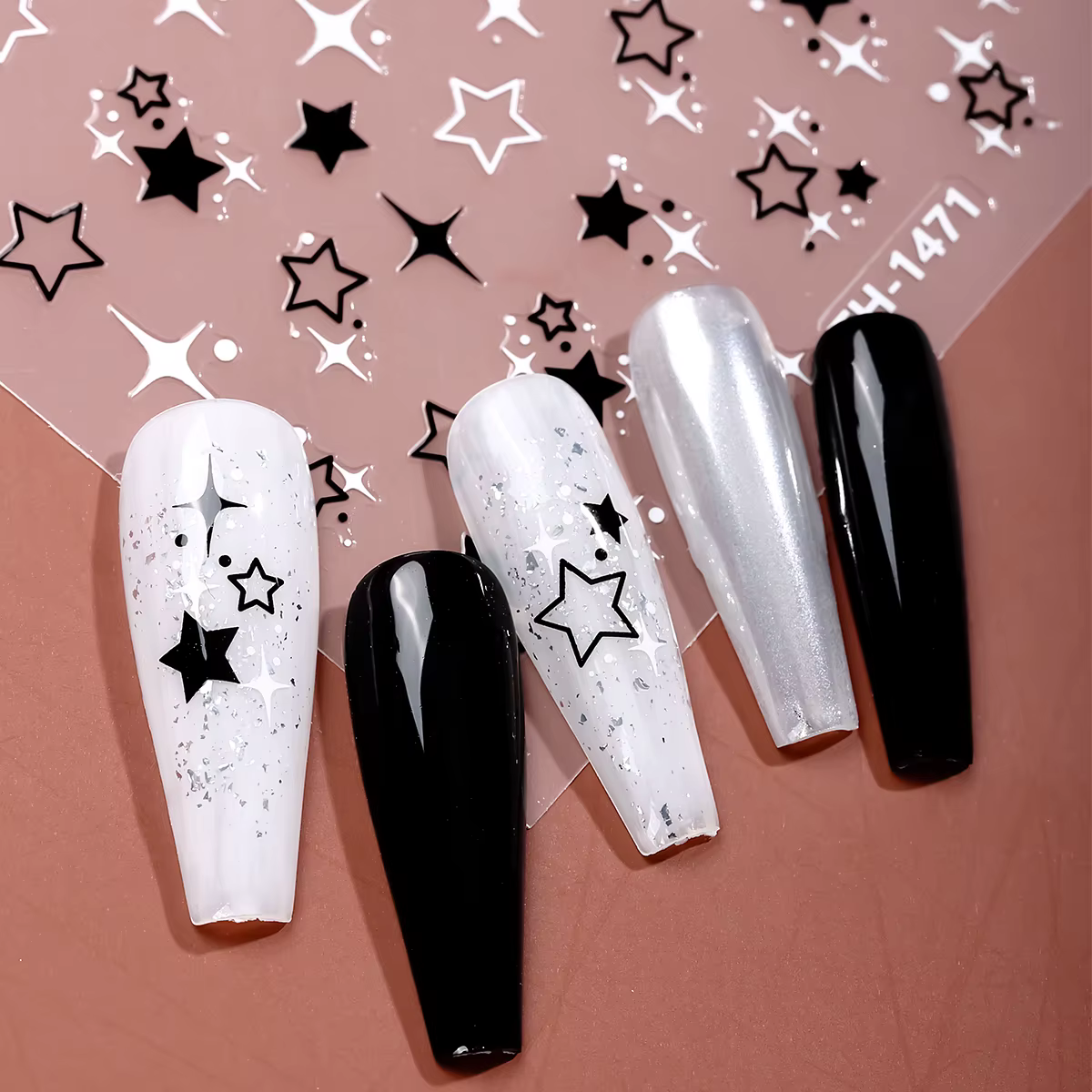 Autocollant étoile 3D noir et blanc pour Nail Art, décalcomanies auto-adhésives pentagramme Y2K, cur
