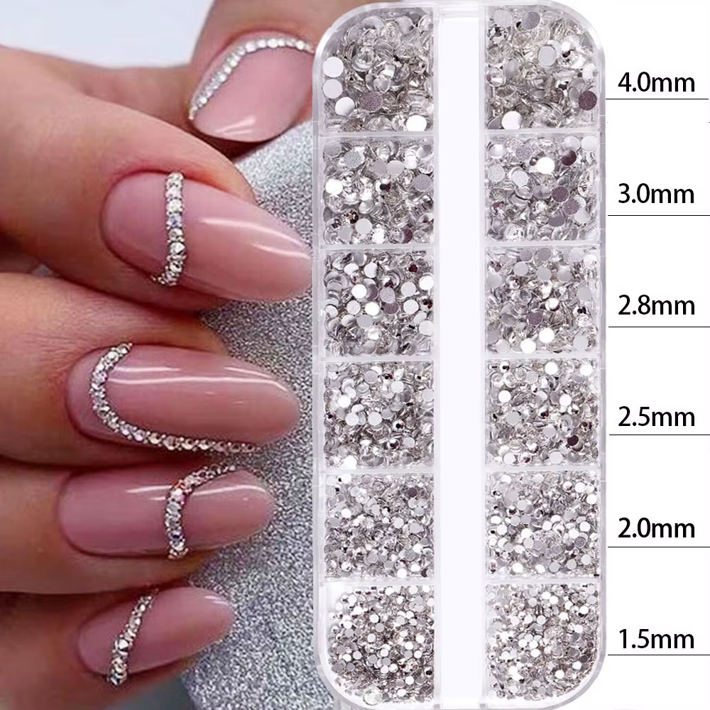 2400 pièces + pierres précieuses en cristal clair brillant strass pour ongles 1.5-4mm pierre de verr