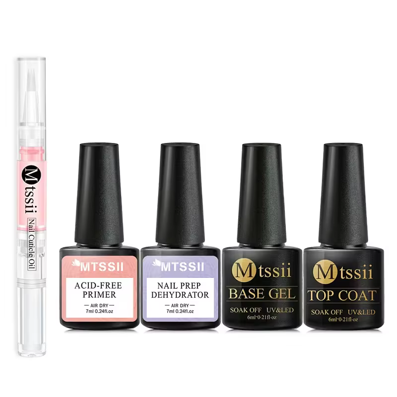 Kit Complet de 5 Pièces pour Ongles : Gel, Primer, Déshydratant, Base, Top Coat, Huile pour Cuticule