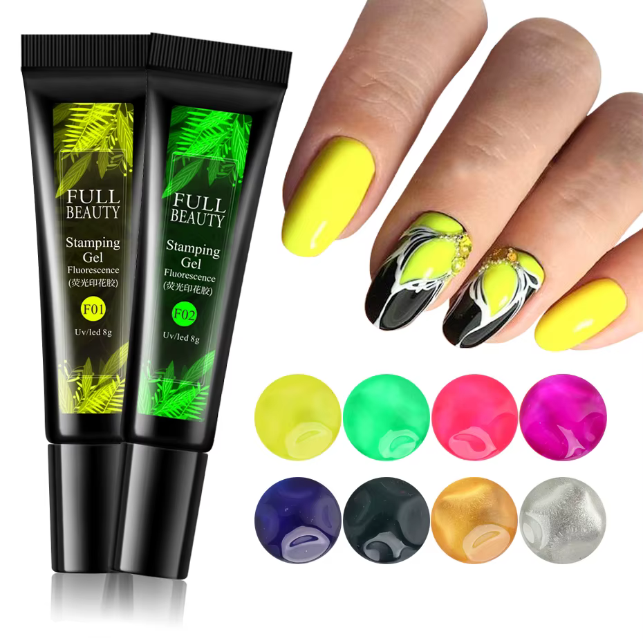 Plaques d'estampage fluorescentes, ensemble de manucure pour vernis à ongles en Gel, laque hybride p