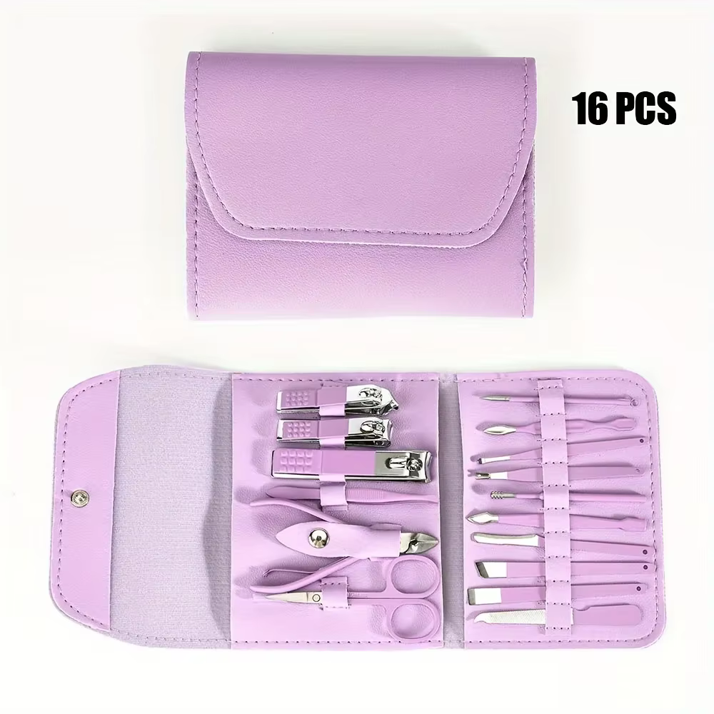 Ensemble professionnel de manucure et pédicure, 16 pièces, coupe-ongles et pince à cuticules avec ét