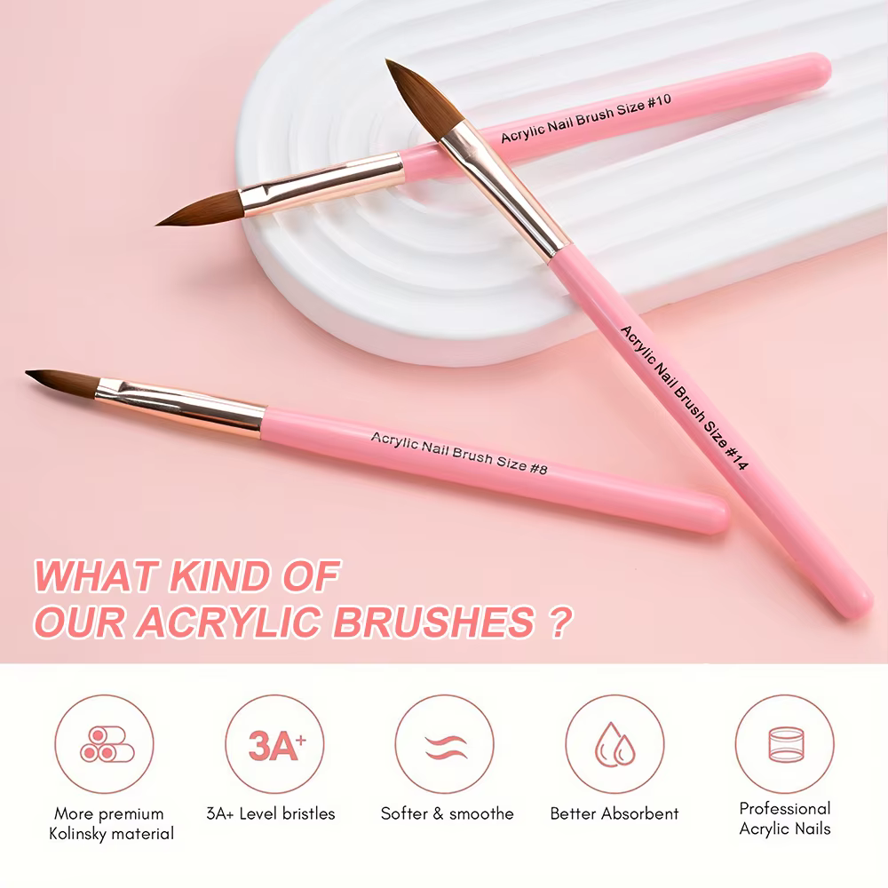 3 pièces 8/10/14 # Kolinsky acrylique brosse à ongles Poly Extension Gel brosse vernis à ongles sc