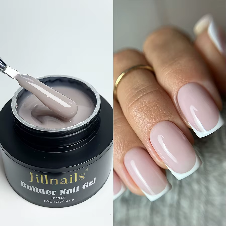 Jillnails Gel de Construction pour Ongles 50g Nude Blanc Laiteux Rose Auto-nivelant Gel Moyen pour E