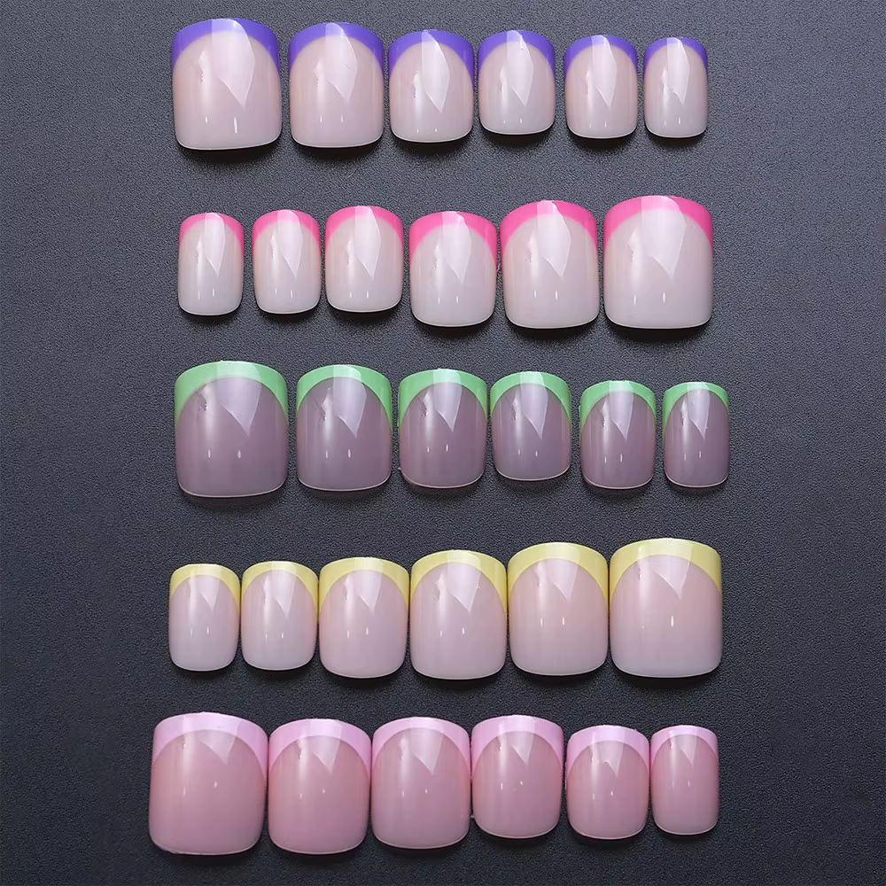 1 boîte couleur bonbon français court carré faux ongles rose/vert/violet couverture complète Macaron