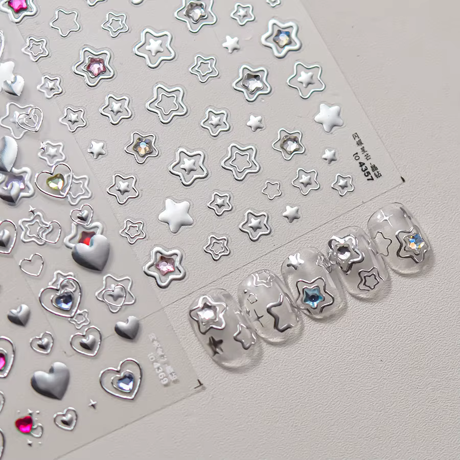1 pièce 5D couleur cristal étoile ongles autocollants haute qualité amour brillant argent creux frot