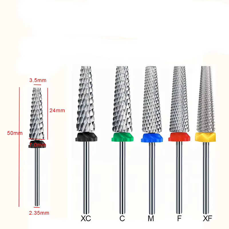 Forets à ongles en carbure de tungstène Extra longs 5 en 1, 24mm, accessoires de sécurité pour Salon