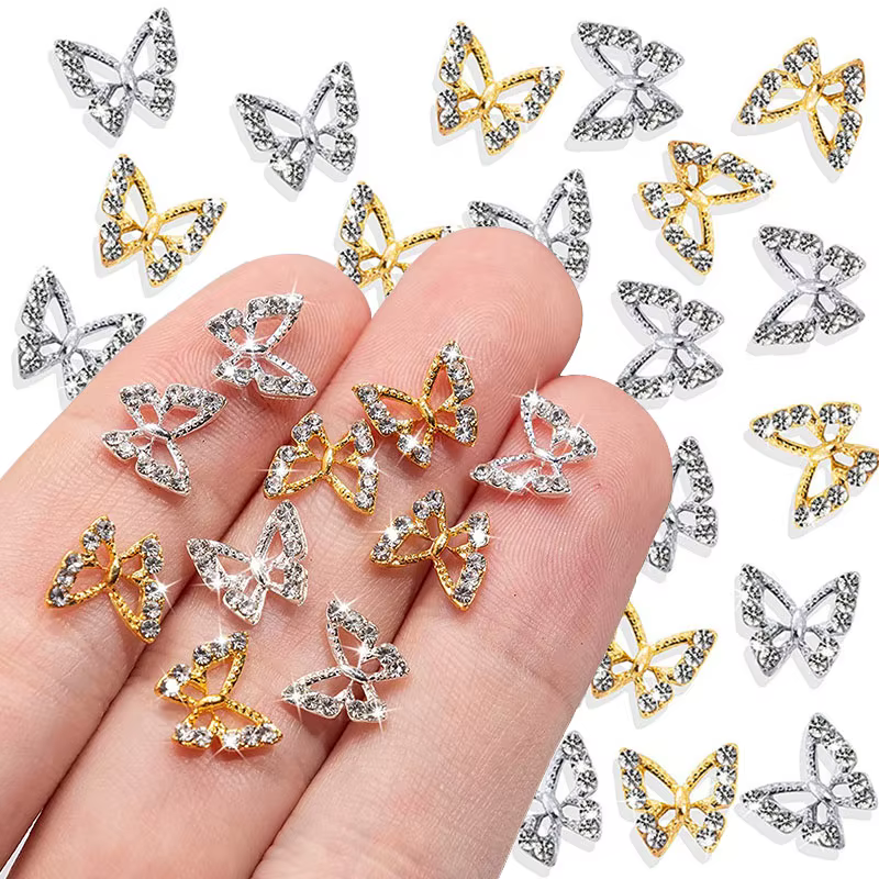 Breloques papillon en cristal 3D pour ongles, forme creuse avec biscuits pour décorations d'art d'on