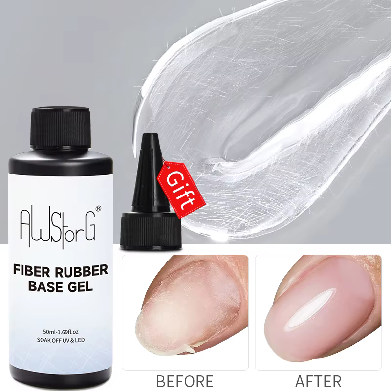 AWStorG 50ml Gel de Base en Fiber de caoutchouc mise à niveau des ongles cassés réparés en fibre de 