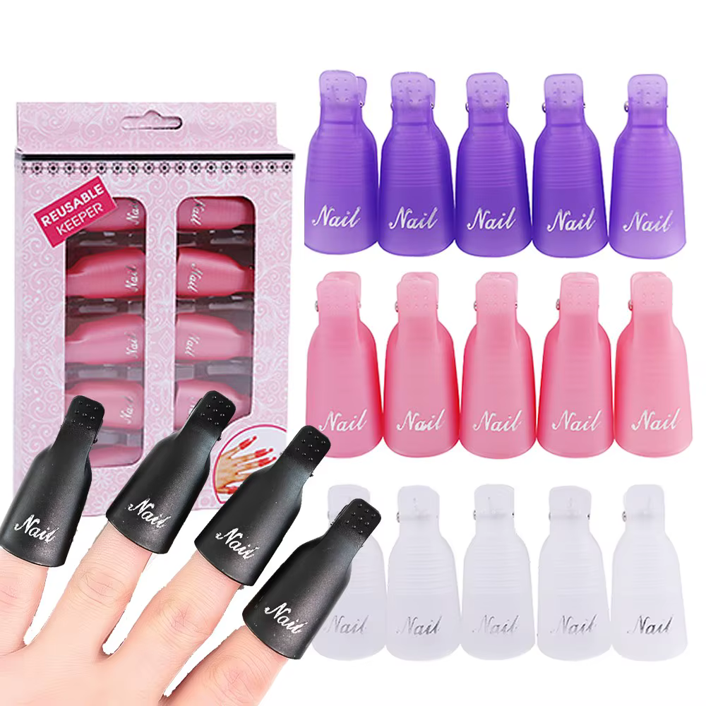 Clips dissolvant de vernis Gel UV, 10 pièces/boîte, Clips colorés en acrylique pour Nail Art, capuch