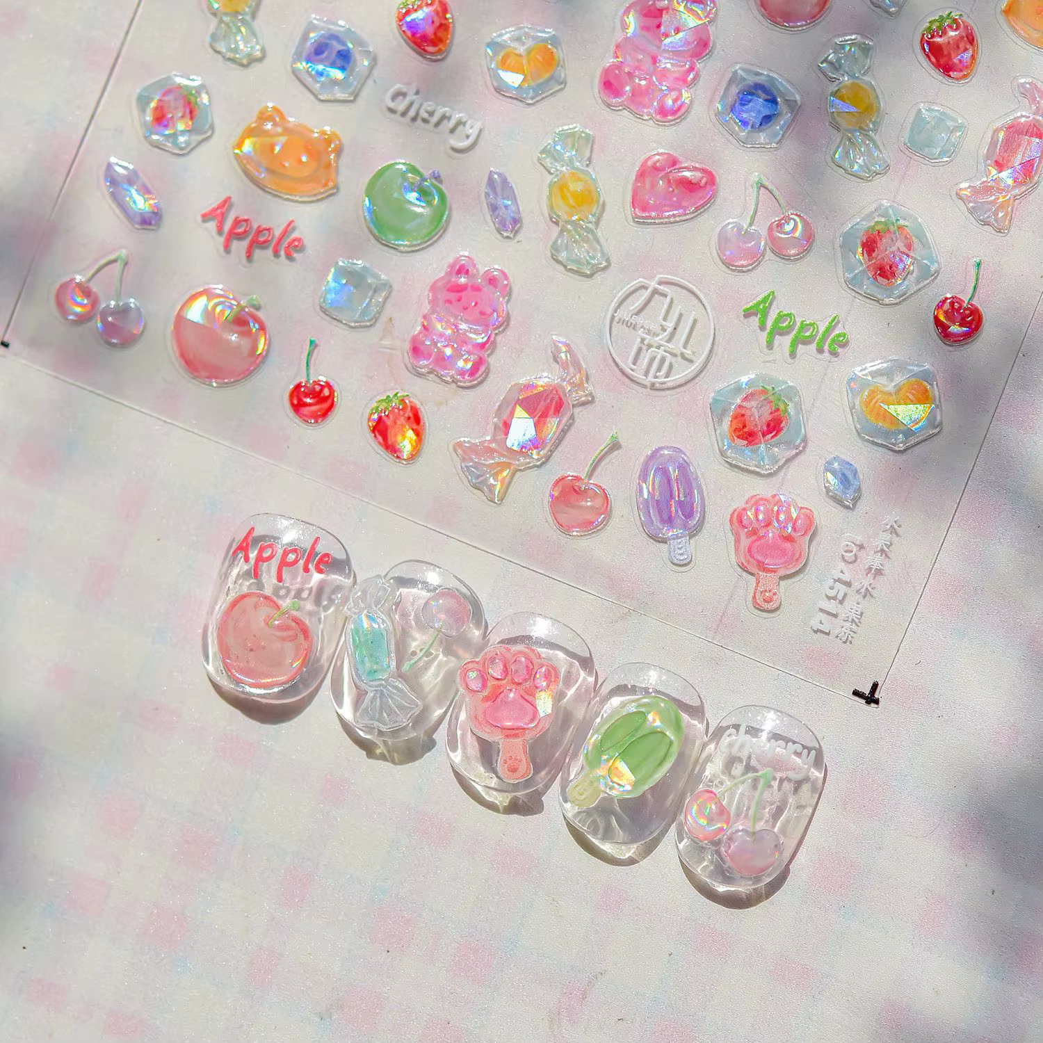 Autocollants pour ongles colorés en gelée de citron 5D, Fruits sucrés, dessin animé Calw Bear Candy,