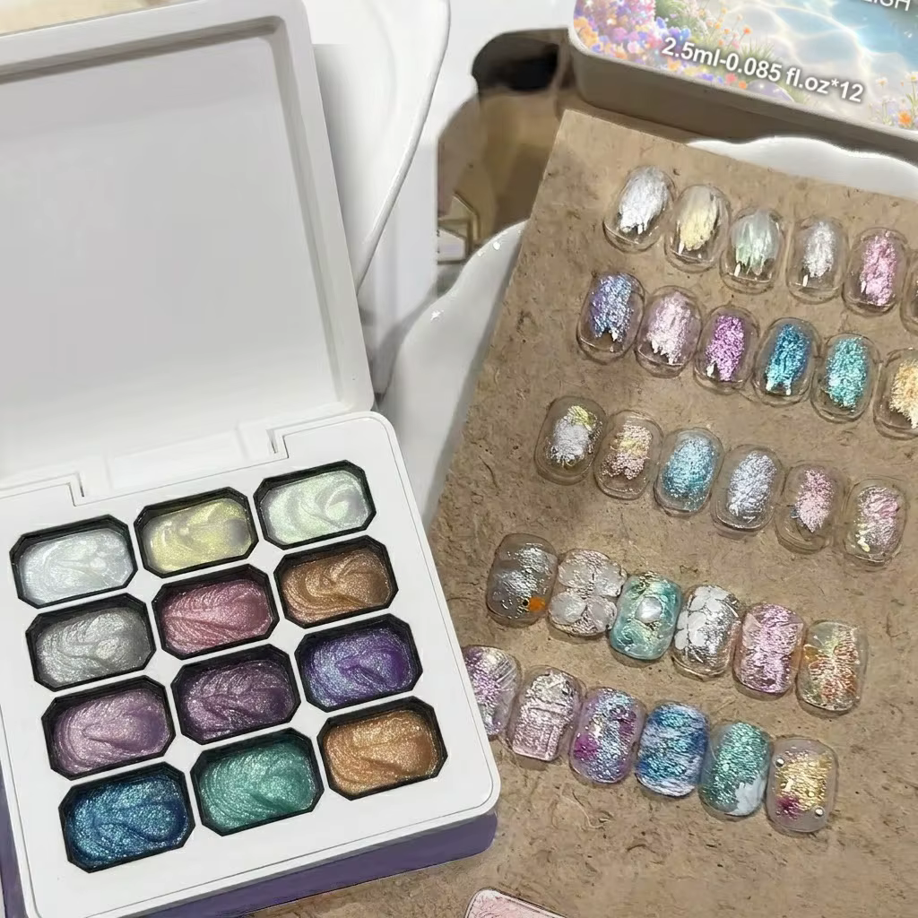 Vernis à ongles semi-permanent 12 couleurs effet nacré brillant, gel UV/LED populaire pour le nail a