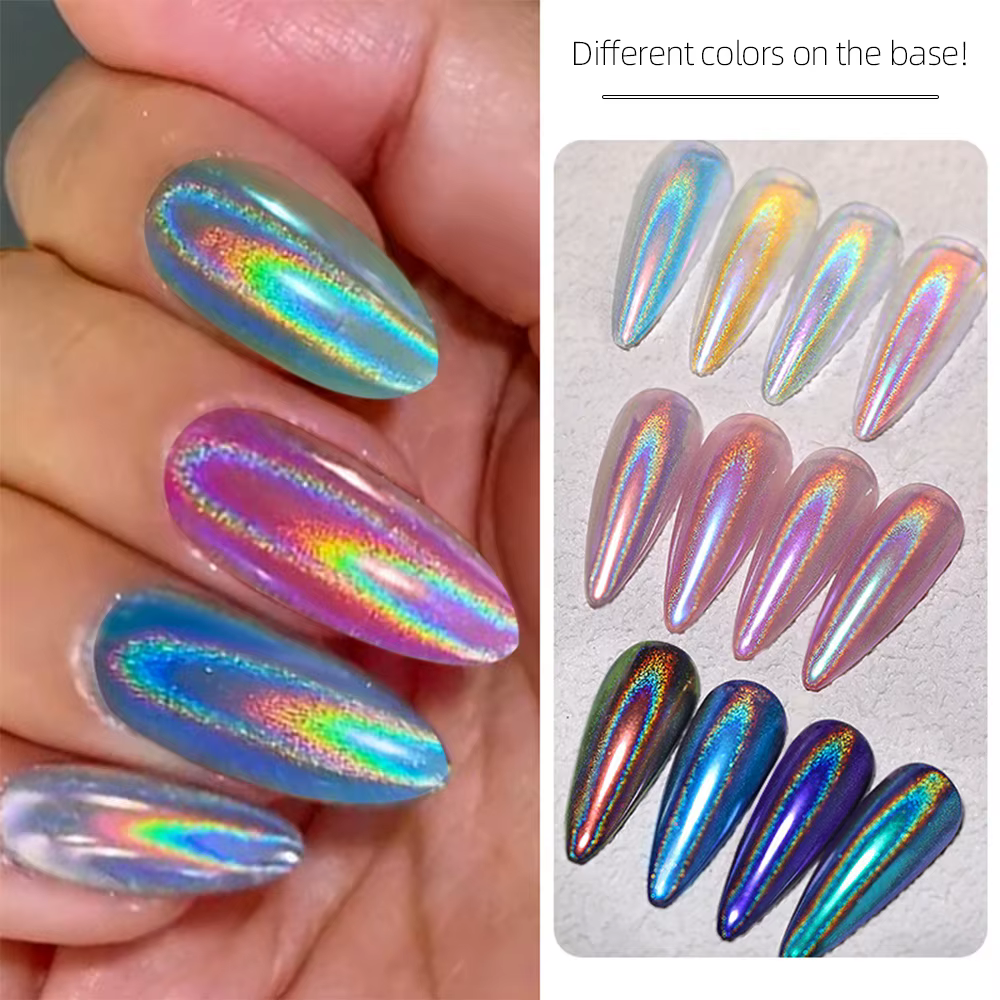 1 boîte Laser brillant miroir ongles paillettes Ultra fin brillant holographique ongles poudre métal