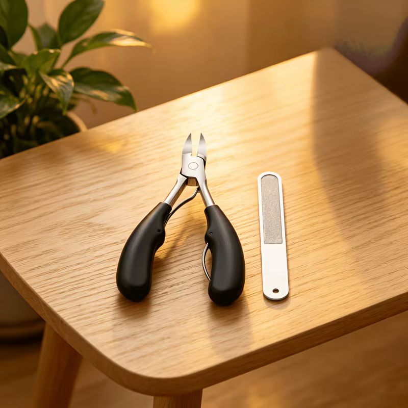 Coupe-ongles avec lime à ongles argentée brossée, conçu pour les ongles épais et les ongles des orte