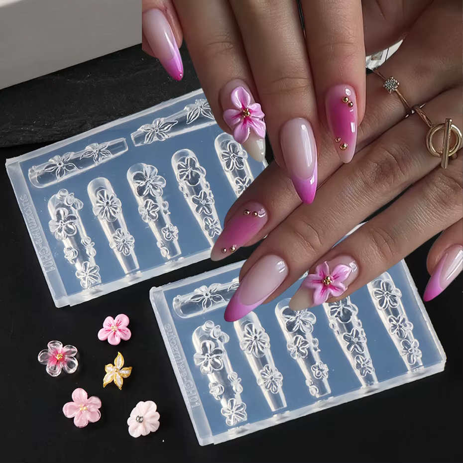 Moule en silicone 3D pour ongles Blossom Flower, moule à sculpter pour ongles, lys, cerise, différen