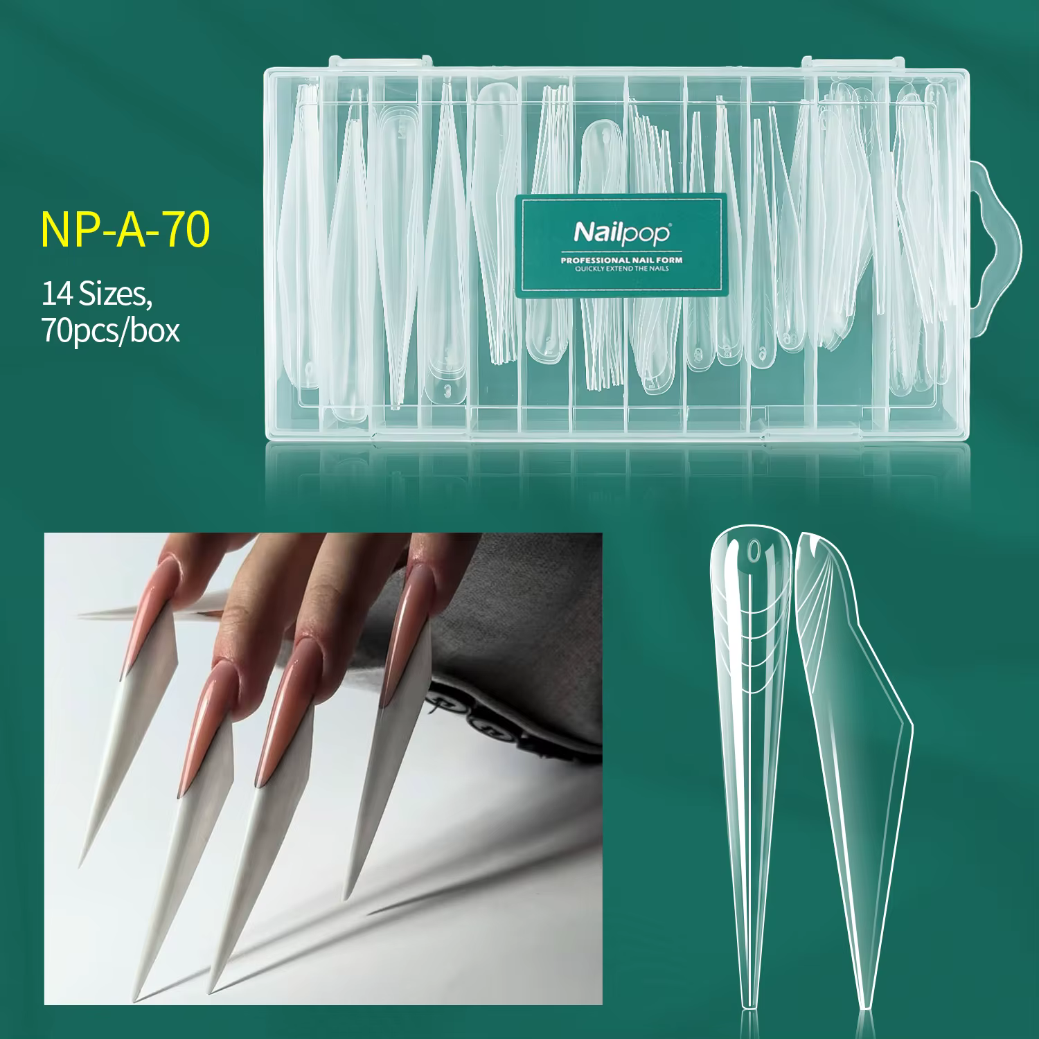 Nailpop – moule à ongles à pression transparente, double forme, couverture complète, 14 tailles avec