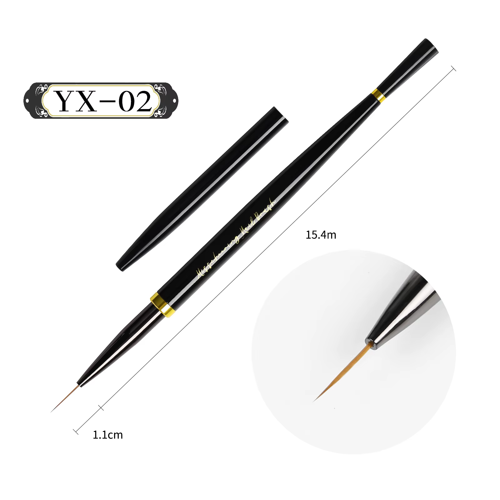 Brosse à ongles noire, brosse à Gel pour manucure, stylo d'extension de Gel UV acrylique, poisson, v