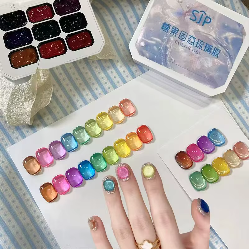 Gel vernis à ongles couleur bonbon estival, 9 couleurs - Gel fixateur puissant, couleur gelée transp