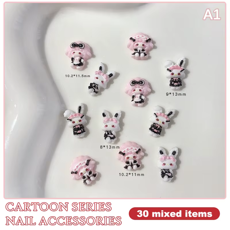 HUA 30 pièces dessin animé lapin Nail Art charme 3D couleur bonbon résine dessin animé petit ours br