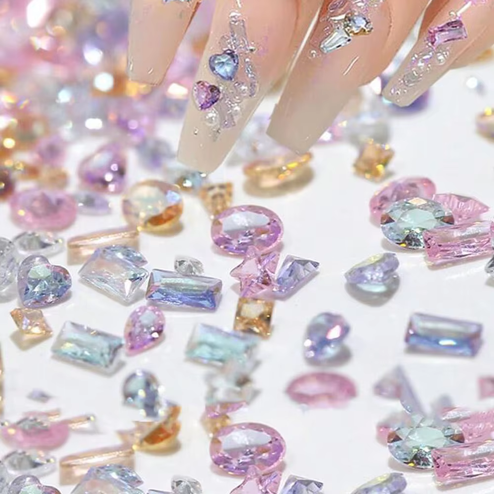 Mini breloques en Zircon pour Nail Art, 50 pièces/sac 5A, mélange de formes scintillantes, fond plat