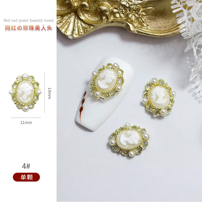 Tête de beauté Vintage Baroque, 5 pièces, décoration pour Nail Art, bijoux, accessoires, breloques, 