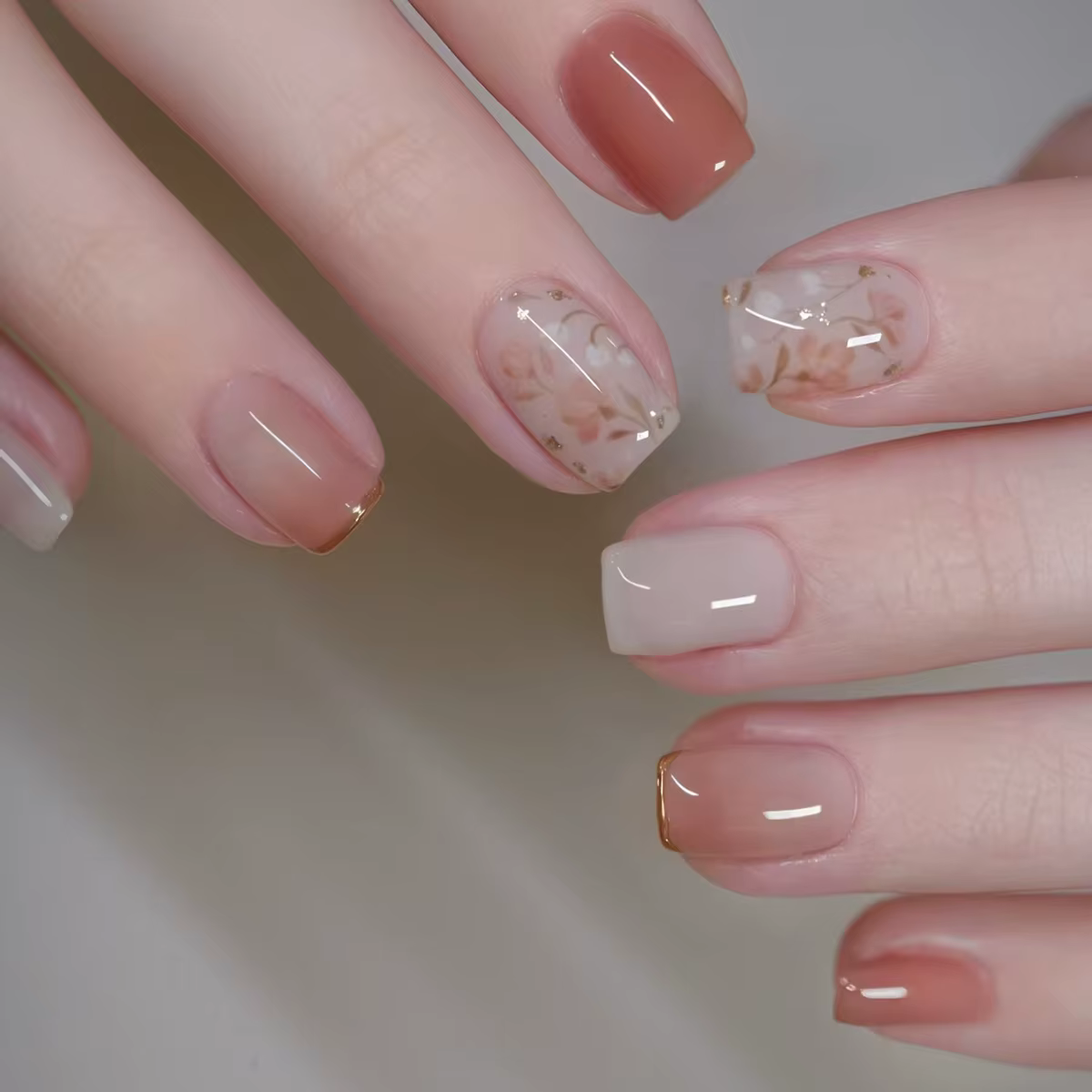 24 faux ongles brillants à motif floral, courts, dégradés, style ballet, manucure française, carrés,