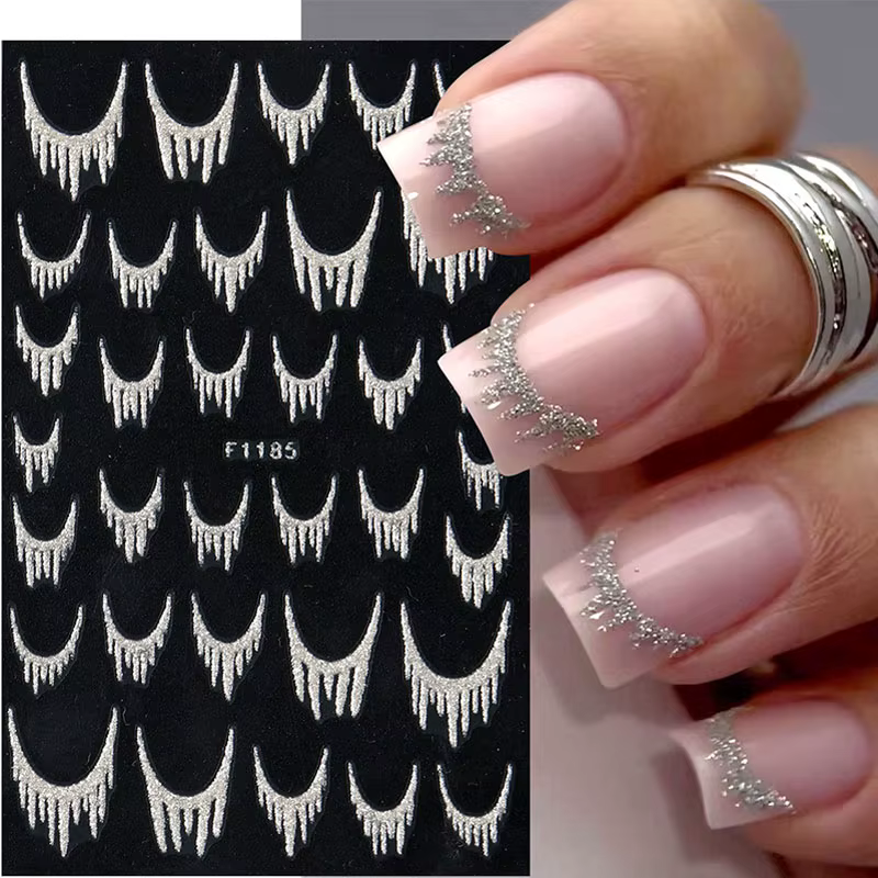 Autocollants réfléchissants à paillettes pour Nail Art français, ligne de pampilles scintillantes en