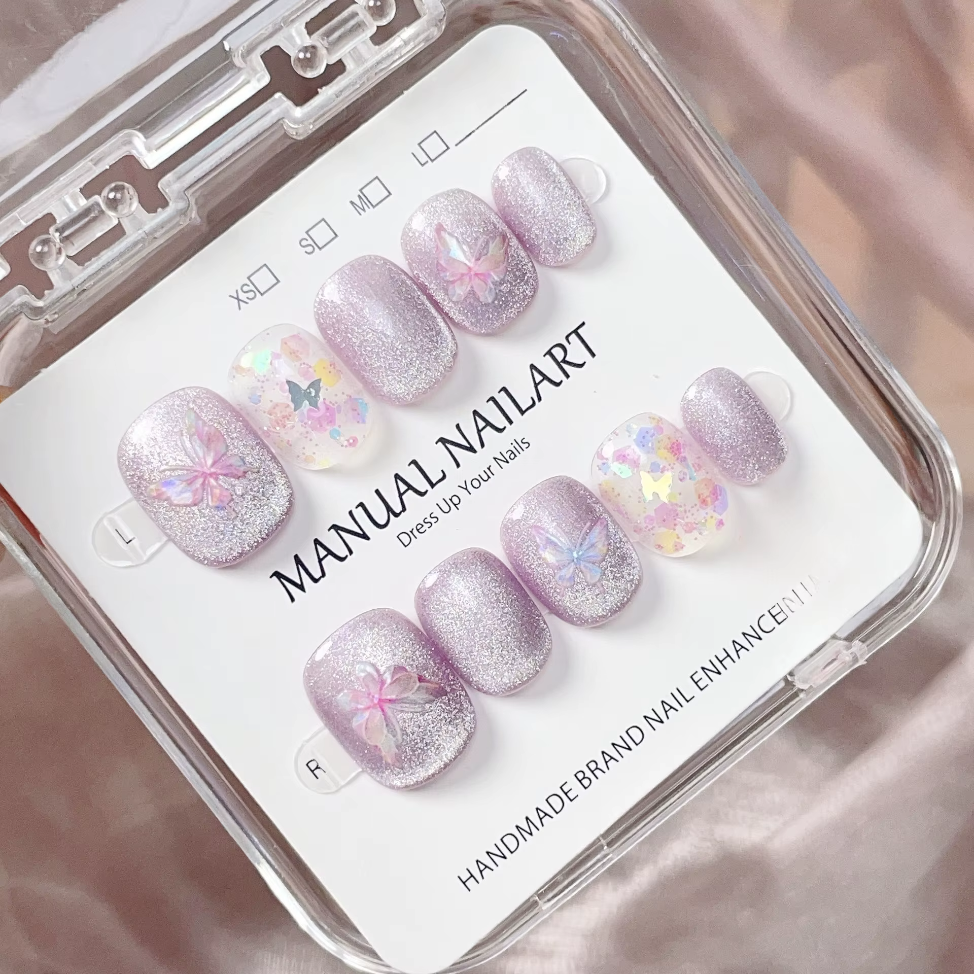 10 pièces à la main presse sur ongles violet oeil de chat Faux Ongles portable Stick-on ongles couve