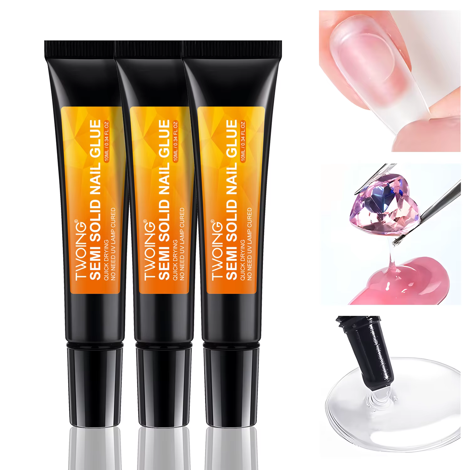 Colle pour ongles à séchage rapide, adhésif Semi-solide Super fort pour ongles à pression, strass, o