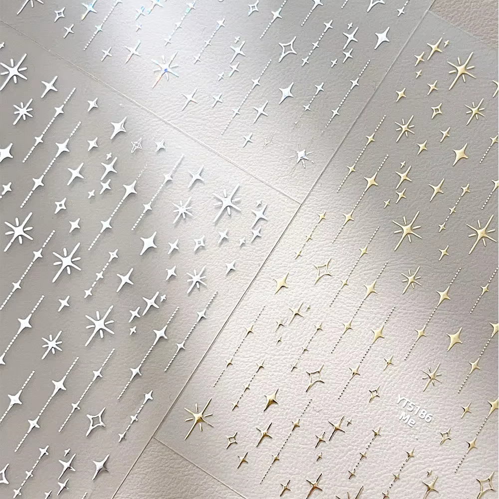 Autocollants pour ongles Mini étoile 5D, décalcomanies auto-adhésives en Relief Laser 3D or/argent,
