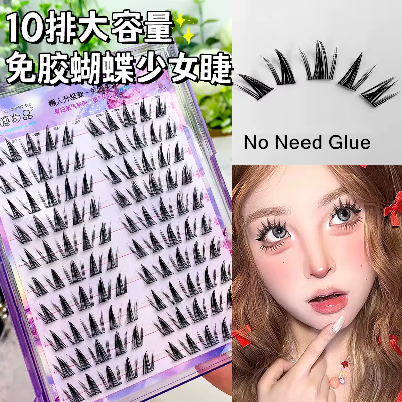 Faux-cils auto-adhésifs sans colle, ailés, moelleux, naturels, épais, Manga, réutilisables, élargis,