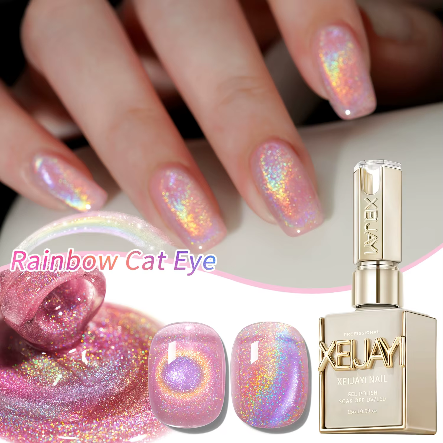 Vernis à ongles gel Rainbow Cat's Eye de 15Ml, durcissement UV LED, gel d'art pour ongles à séchage 