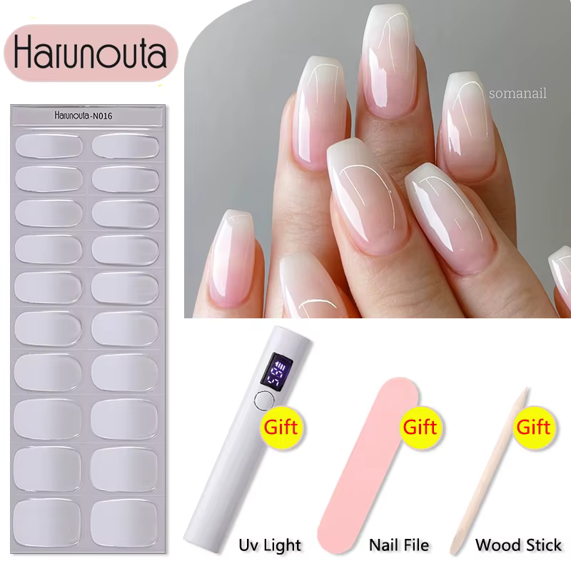 Harunouta 4 pièces/ensemble bandes d'ongles en Gel semi-durci avec sèche-ongles lime à ongles bâton 