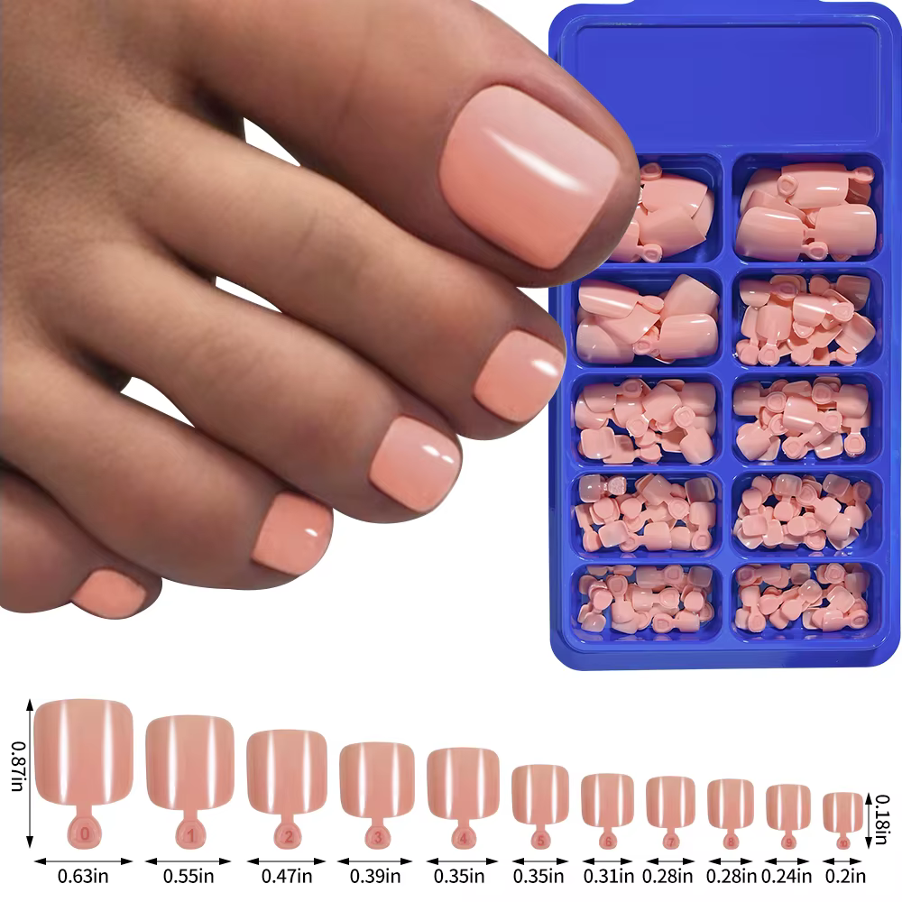 Faux Ongles Artificiels de Couleur Unie, Rose Nude, Carrés, Couverture Complète, en Acrylique, Outil