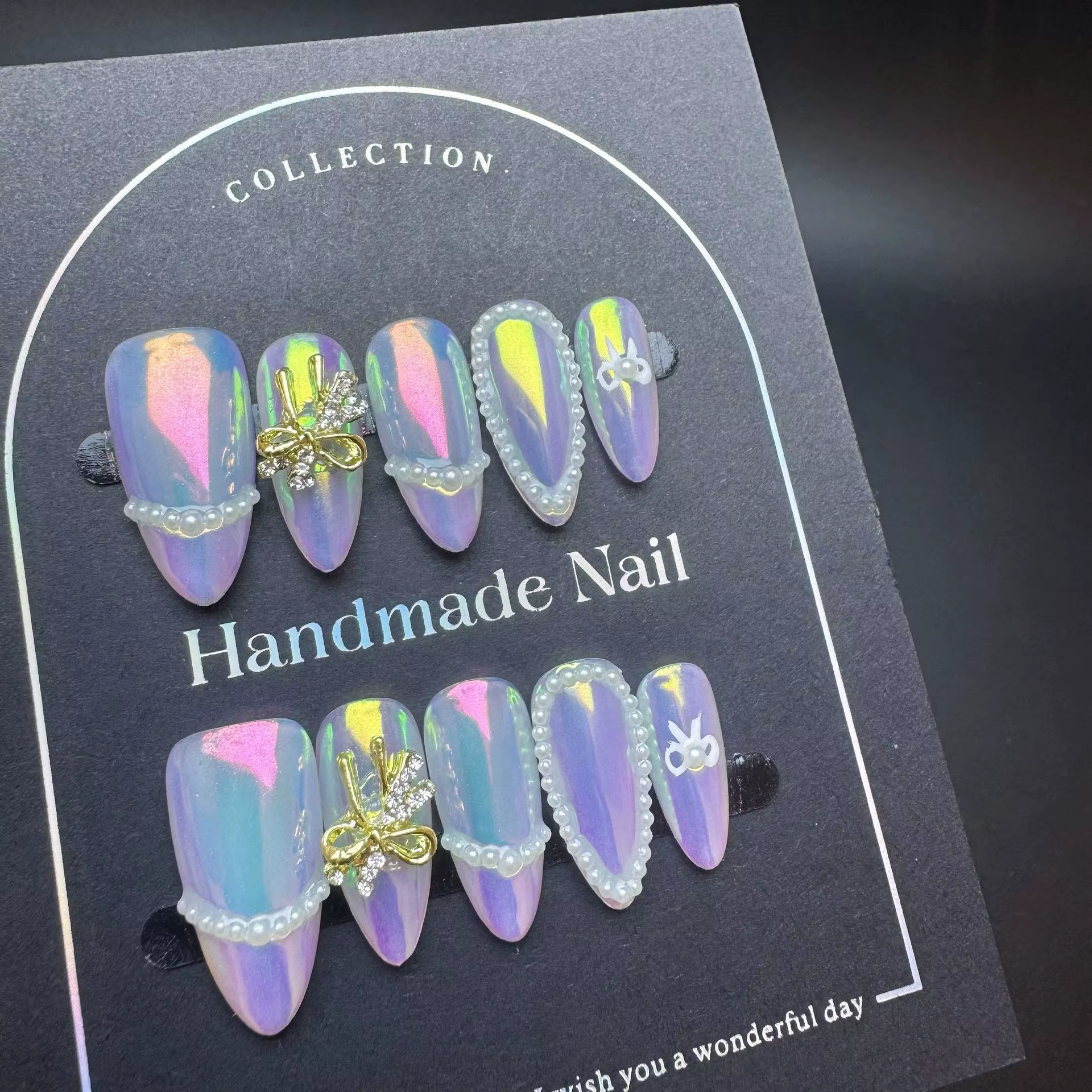 10 pièces à la main français presse sur ongles bord blanc conception amande faux ongles réutilisable