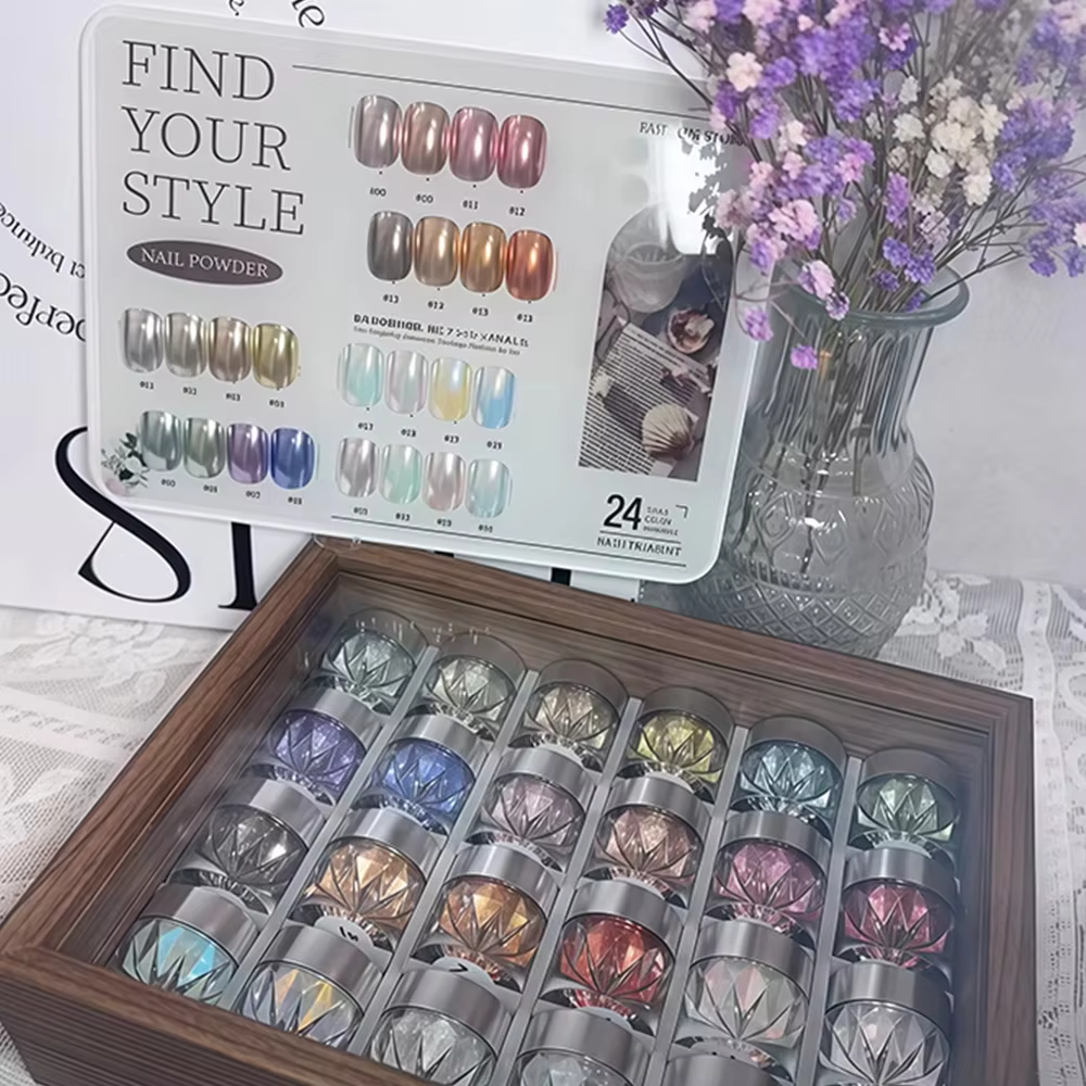 Nouvel ensemble de poudres à ongles effet miroir premium 24 couleurs, poudre ultra-fine avec des ref