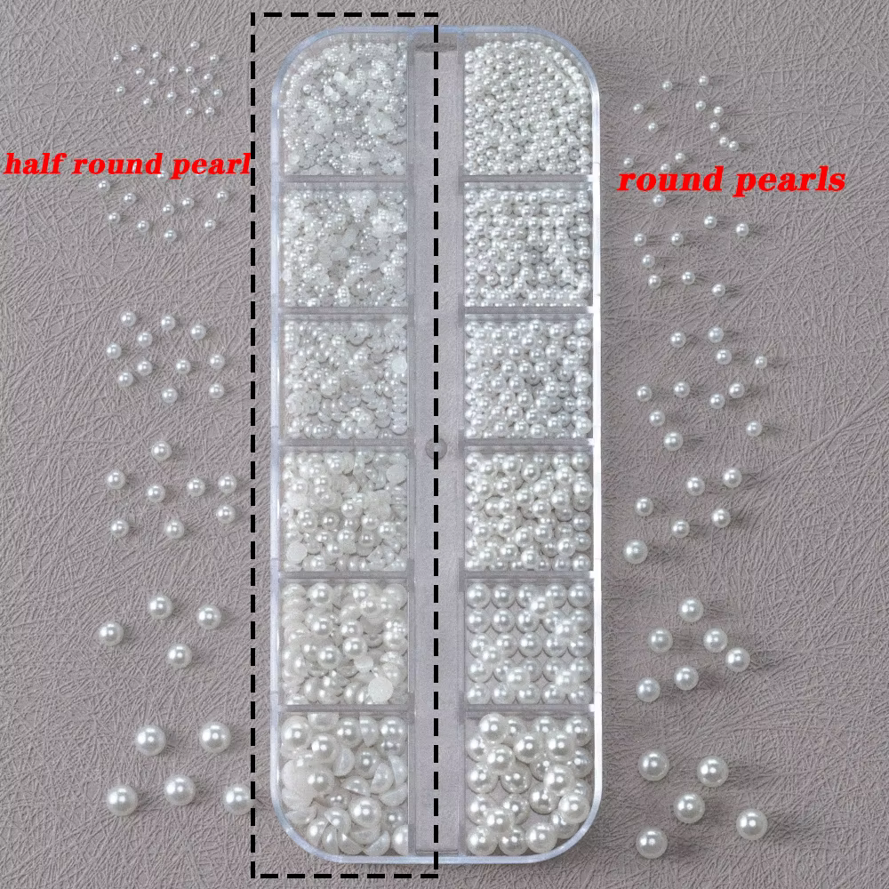 Perles Rondes Blanches pour Ongles, Breloques, 12 Grilles (0.15-0.5cm), Caviar, Bijoux, Demi-Ronde, 