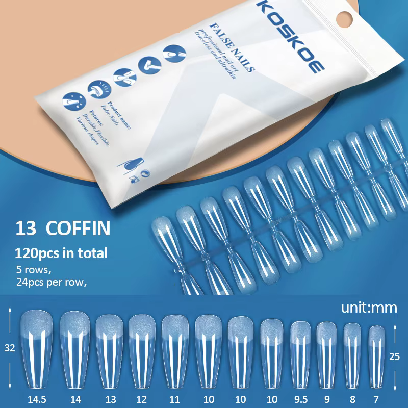 120 pièces faux ongles presse sur acrylique ongles conseils cercueil ongles artificiels clair faux o